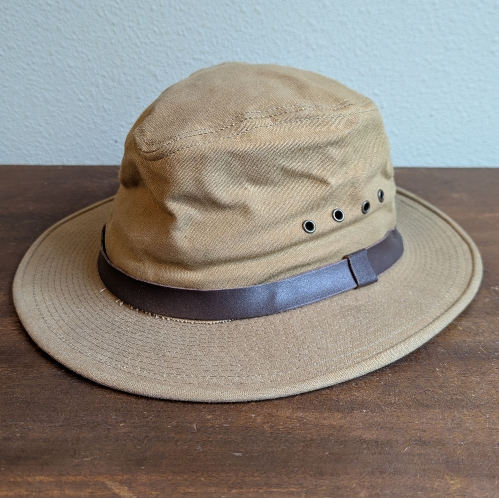 Filson Tin Cloth Waxed Canvas Bush Hat Small Dark Tan